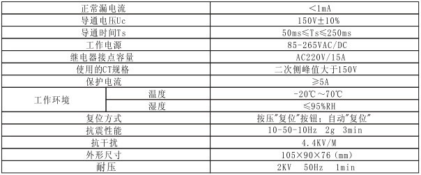 CT过电压保护器技术参数