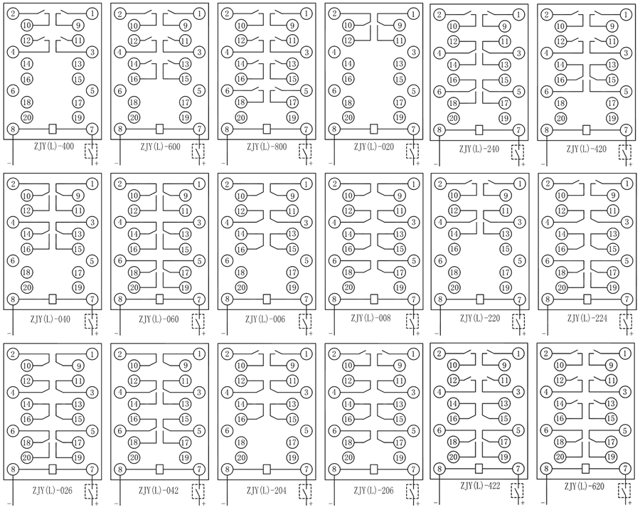 ZJL-206电流型中间继电器内部接线图