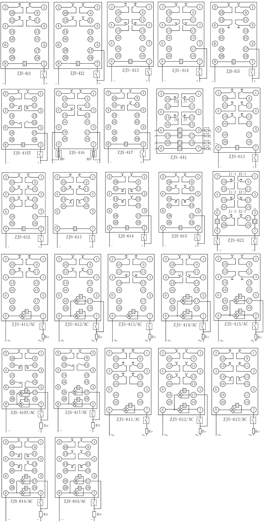 ZJS-415保持中间继电器内部接线图