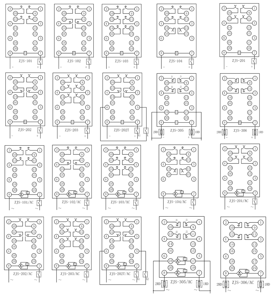ZJS-306延时中间继电器内部接线图