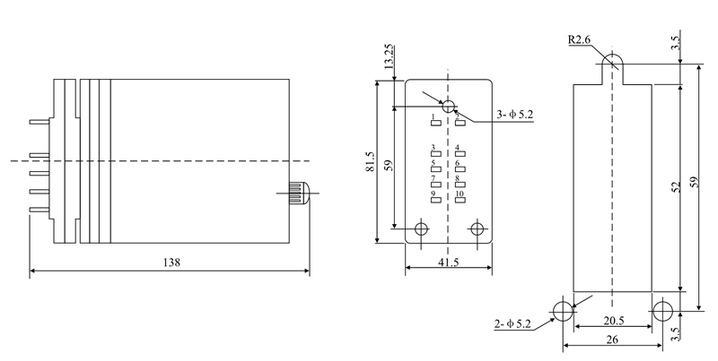 DZ-62/40继电器安装尺寸及开孔尺寸图