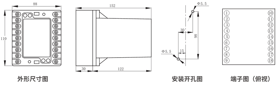 JZS-7/347凸出式板前接线外形尺寸和安装尺寸图