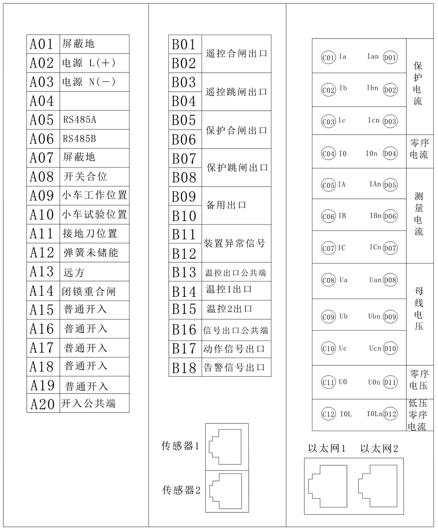 RHS5001微机保护测控装置端子背部图说明